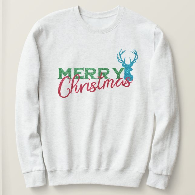 Glitzer Pattern Reindeer, Frohe Weihnachtsgestaltu Sweatshirt (Design vorne)