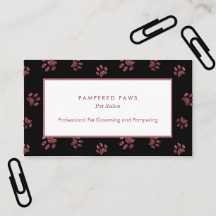 Glitzer Paw Prints Rose Gold Pink Black Pet Salon Visitenkarte