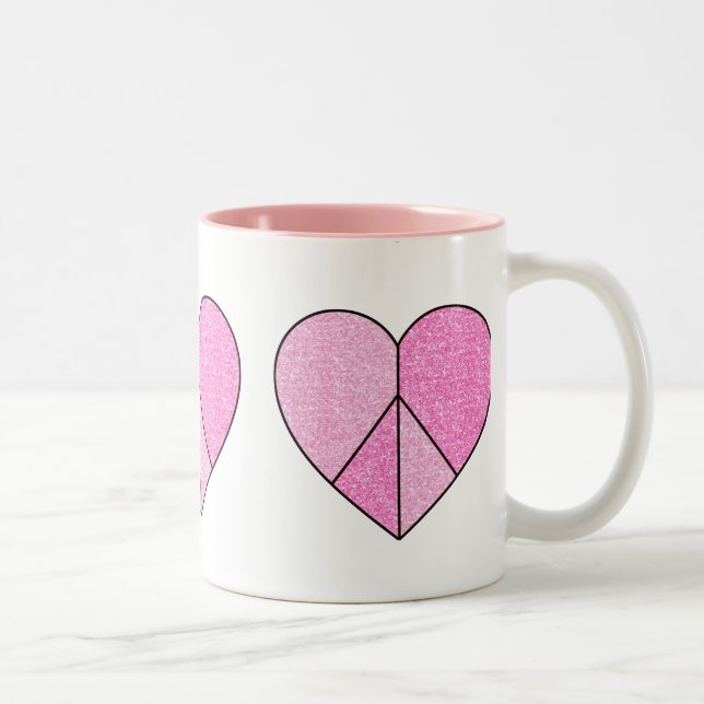 Glitzer Peace Sign Hearts Zweifarbige Tasse (Rechts)