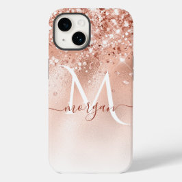 Glitzer Peach Rose Gold Monogramm Case-Mate iPhone 14 Hülle