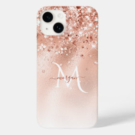 Glitzer Peach Rose Gold Monogramm Case-Mate iPhone 14 Hülle