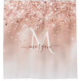 Glitzer Peach Rose Gold Monogramm Duschvorhang
