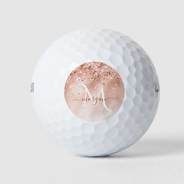 Glitzer Peach Rose Gold Monogramm Golfball (Vorderseite)