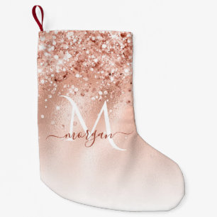 Glitzer Peach Rose Gold Monogramm Kleiner Weihnachtsstrumpf