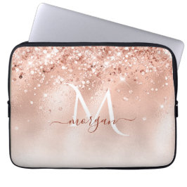 Glitzer Peach Rose Gold Monogramm Laptopschutzhülle