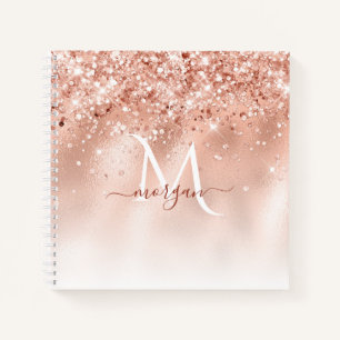 Glitzer Peach Rose Gold Monogramm Notizbuch