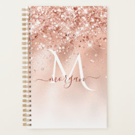 Glitzer Peach Rose Gold Monogramm Planer