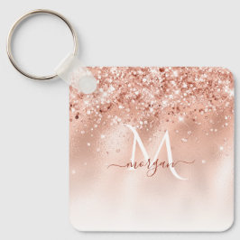 Glitzer Peach Rose Gold Monogramm Schlüsselanhänger