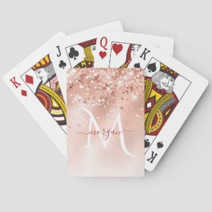 Glitzer Peach Rose Gold Monogramm Spielkarten