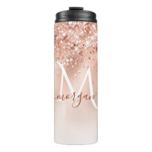 Glitzer Peach Rose Gold Monogramm Thermosbecher