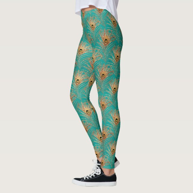 Glitzer Peacock Feathers Pattern Leggings (Links)