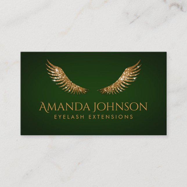 Glitzer peitscht Goldflügel-grüne Smaragdkarte Visitenkarte (Vorderseite)