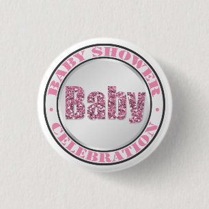 Glitzer Pink Baby Shower Celebration Buttons