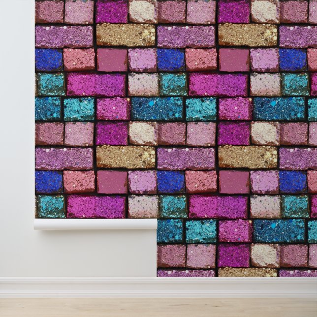 Glitzer Pink Brick Muster Tapete (Anwendung)
