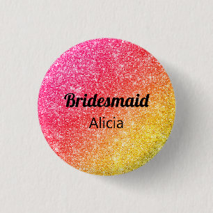Glitzer Pink Bridesmaid Yellow Button