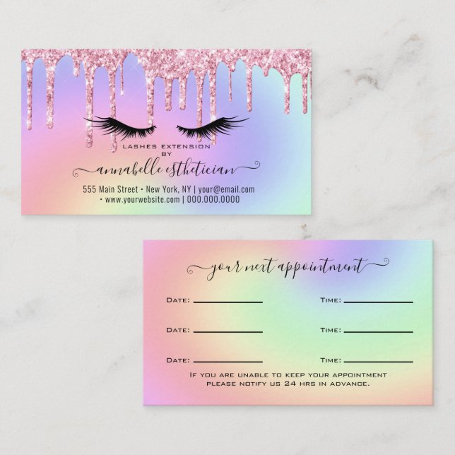 Glitzer Pink Eyelash Verlängerung Ernennung Visitenkarte (Vorne/Hinten)