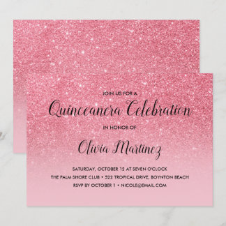 Glitzer Pink Ombre Quinceañera Einladung