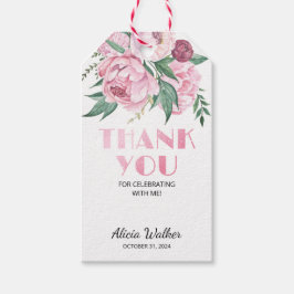 Glitzer Pink Peony Floral Greenery Geburtstag Geschenkanhänger