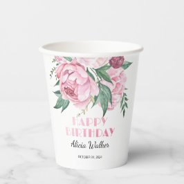 Glitzer Pink Peony Floral Greenery Geburtstag Pappbecher