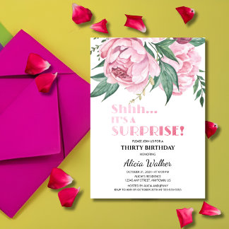 Glitzer Pink Peony Floral Überraschung Geburtstag Einladung