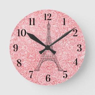 Glitzer Pink Rose Gold Paris Acrylmauer Uhr