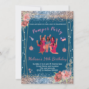 Glitzer Pink/schwarz Teenager Mädchen Pamper Party Einladung