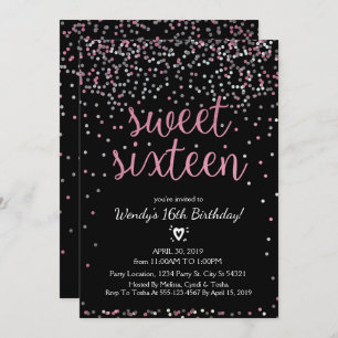 Glitzer Pink & Silver Sweet 16 Geburtstag Einladun Einladung