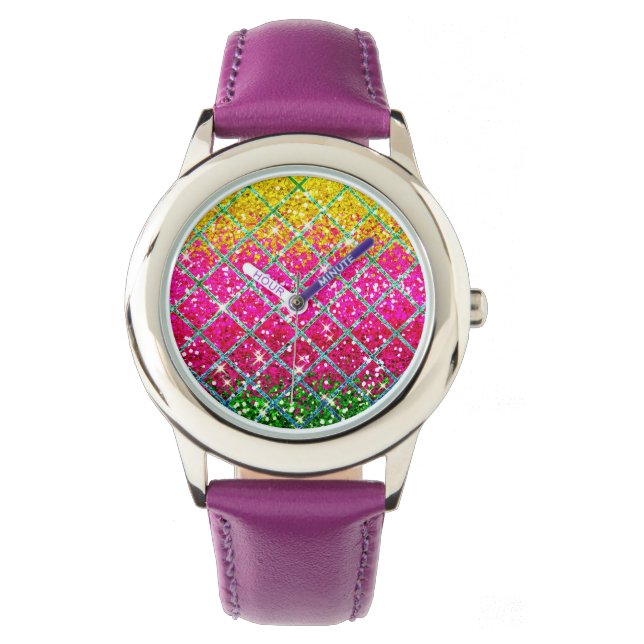 Glitzer Pink Snakeskin Armbanduhr (Vorderseite)