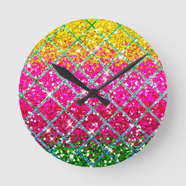 Glitzer Pink Snakeskin Runde Wanduhr (Vorderseite)