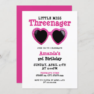 Glitzer Pink Sonnenbrille Girly Threenager Geburts Einladung