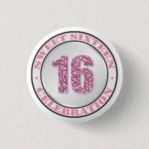 Glitzer Pink Sweet 16 Celebration Buttons