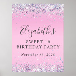Glitzer Pink Sweet 16 Geburtstagsparty Poster