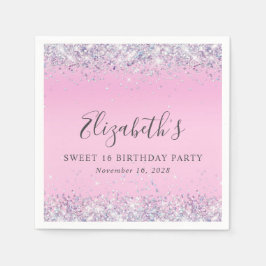 Glitzer Pink Sweet 16 Geburtstagsparty Serviette