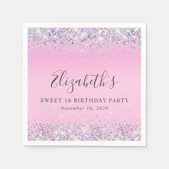 Glitzer Pink Sweet 16 Geburtstagsparty Serviette (Vorderseite)