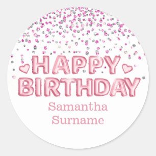 Glitzer pink weiß 3d Geburtstagsgläser wünscht Runder Aufkleber