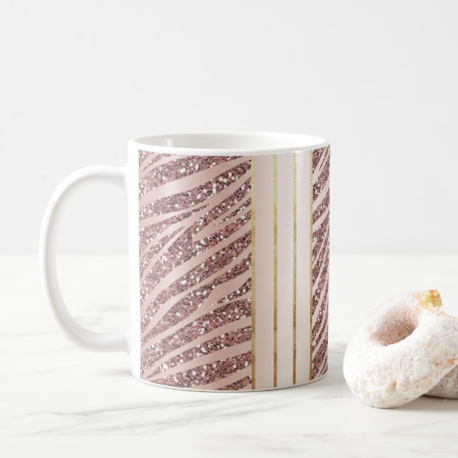 Glitzer Pink Zebra Animal Print Kaffeetasse (Mit Donut)