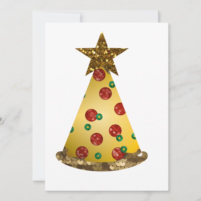 Glitzer Pizza Weihnachtsbaum Feiertagskarte (Vorderseite)
