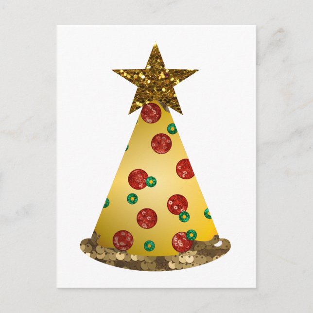 Glitzer Pizza Weihnachtsbaum Feiertagspostkarte (Vorderseite)