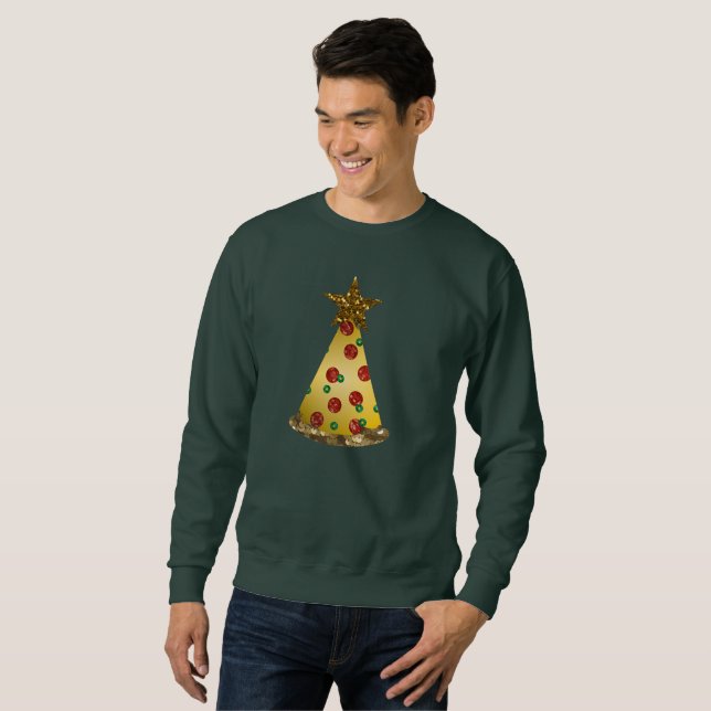 Glitzer Pizza Weihnachtsbaum Herren Sweshirt Sweatshirt (Vorne ganz)