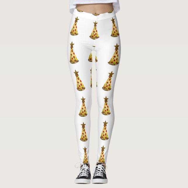 Glitzer Pizza Weihnachtsbaum Leggings (Vorderseite)