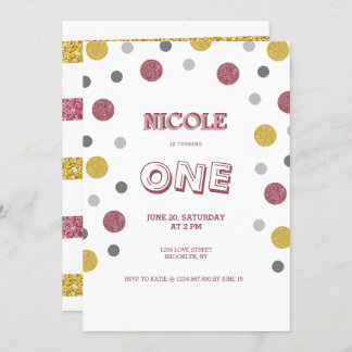 Glitzer Polka Dots 1. Geburtstag Einladung