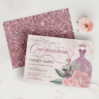 Glitzer Princess Quinceanera Einladung