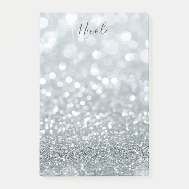 Glitzer Princess Silver Sparkle Glamour Post-it Klebezettel (Vorderseite)