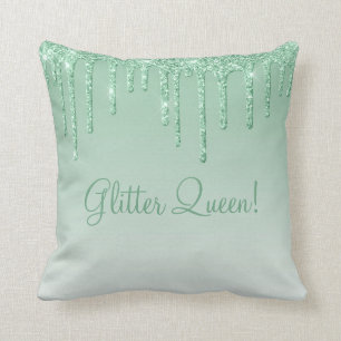 Glitzer Queen Mint Green Glitzer Bling Typografie Kissen