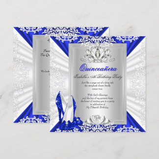 Glitzer Quinceanera 15. Geburtstag Royal Blue Heel Einladung