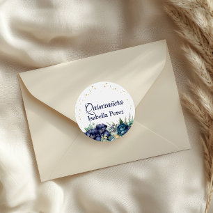 Glitzer Quinceanera, Blauer Navy und Gold Runder Aufkleber