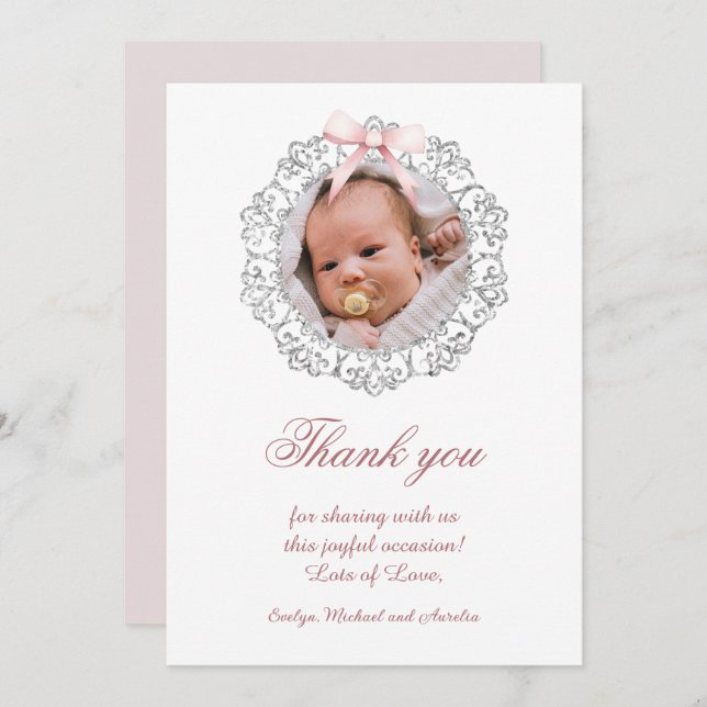 Glitzer Rahmen rosa Taufe Taufe Danke Karte (Vorne/Hinten)