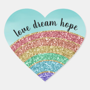 Glitzer Rainbow Aqua Herz-Aufkleber