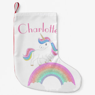 Glitzer Rainbow Einhorn mit Individuelle Name Kleiner Weihnachtsstrumpf