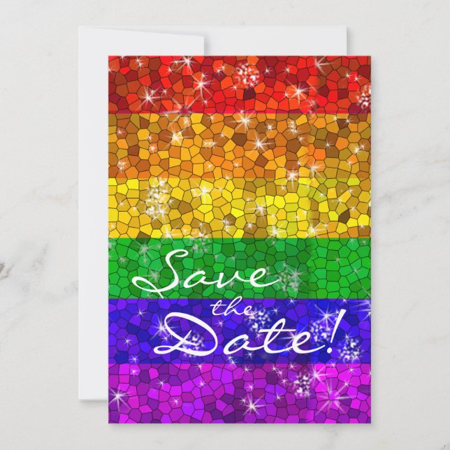 Glitzer Rainbow Flag Ehegewähr Gay Pride Save The Date (Vorderseite)